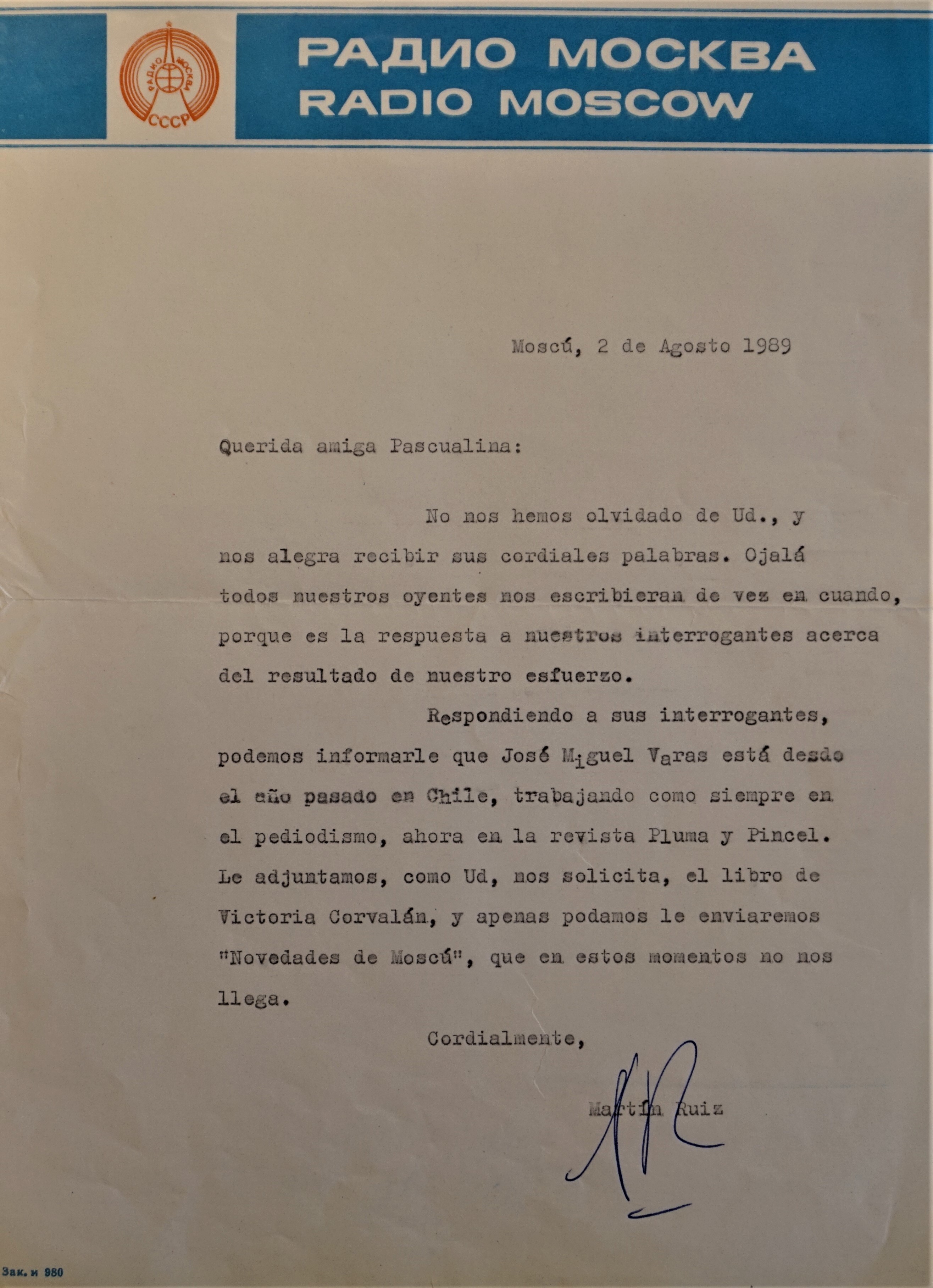 Carta de Radio Moscú Carta de Radio Moscú