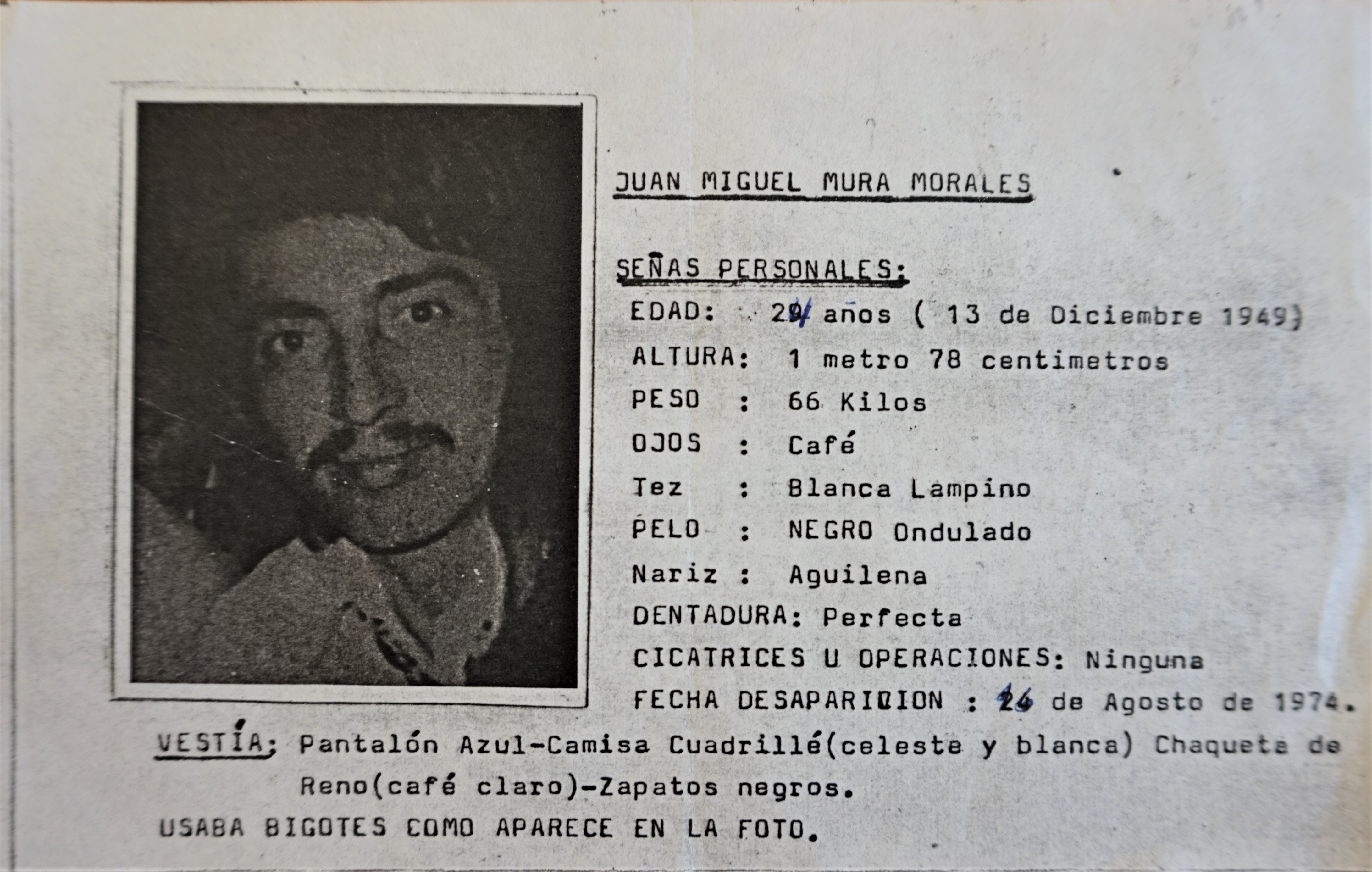 Descripción física de Juan Miguel Mura Morales Descripción física de Juan Miguel Mura Morales