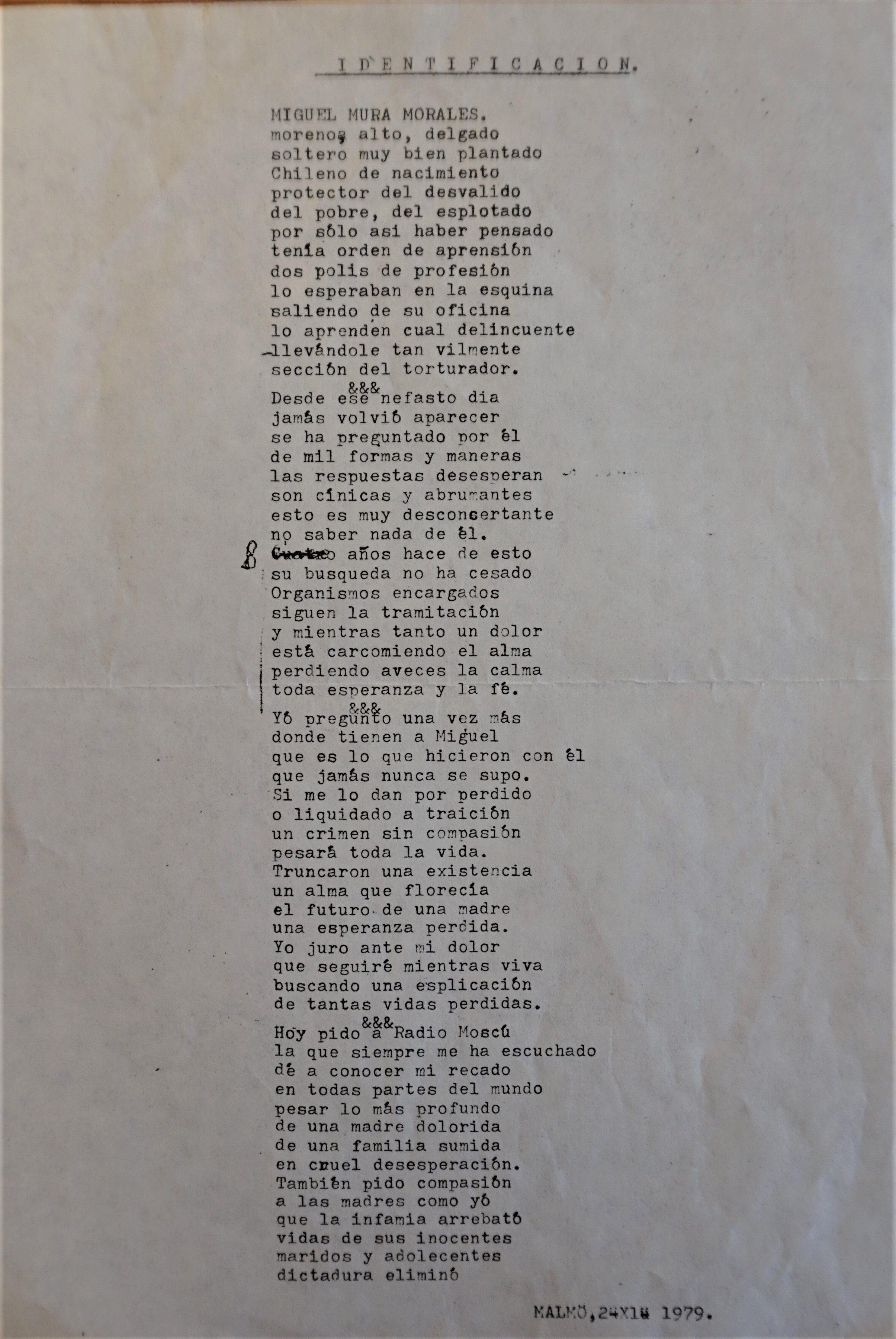 Poema de Pascualina Morales sobre su hijo Juan Miguel Poema de Pascualina Morales sobre su hijo Juan Miguel