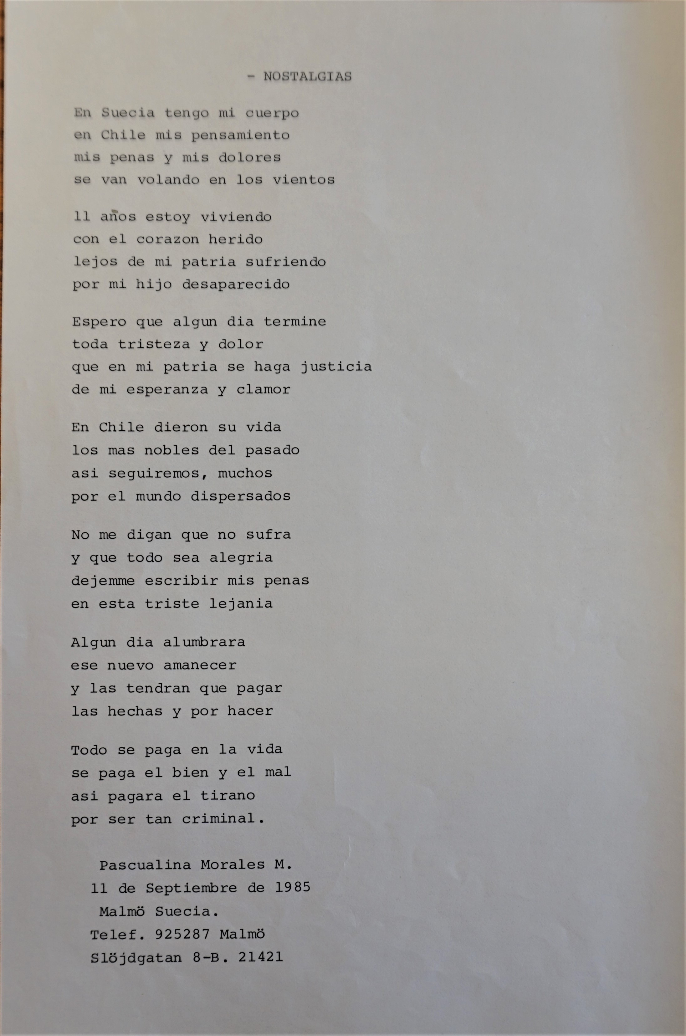 Poema "Nostalgias" Poema "Nostalgias"